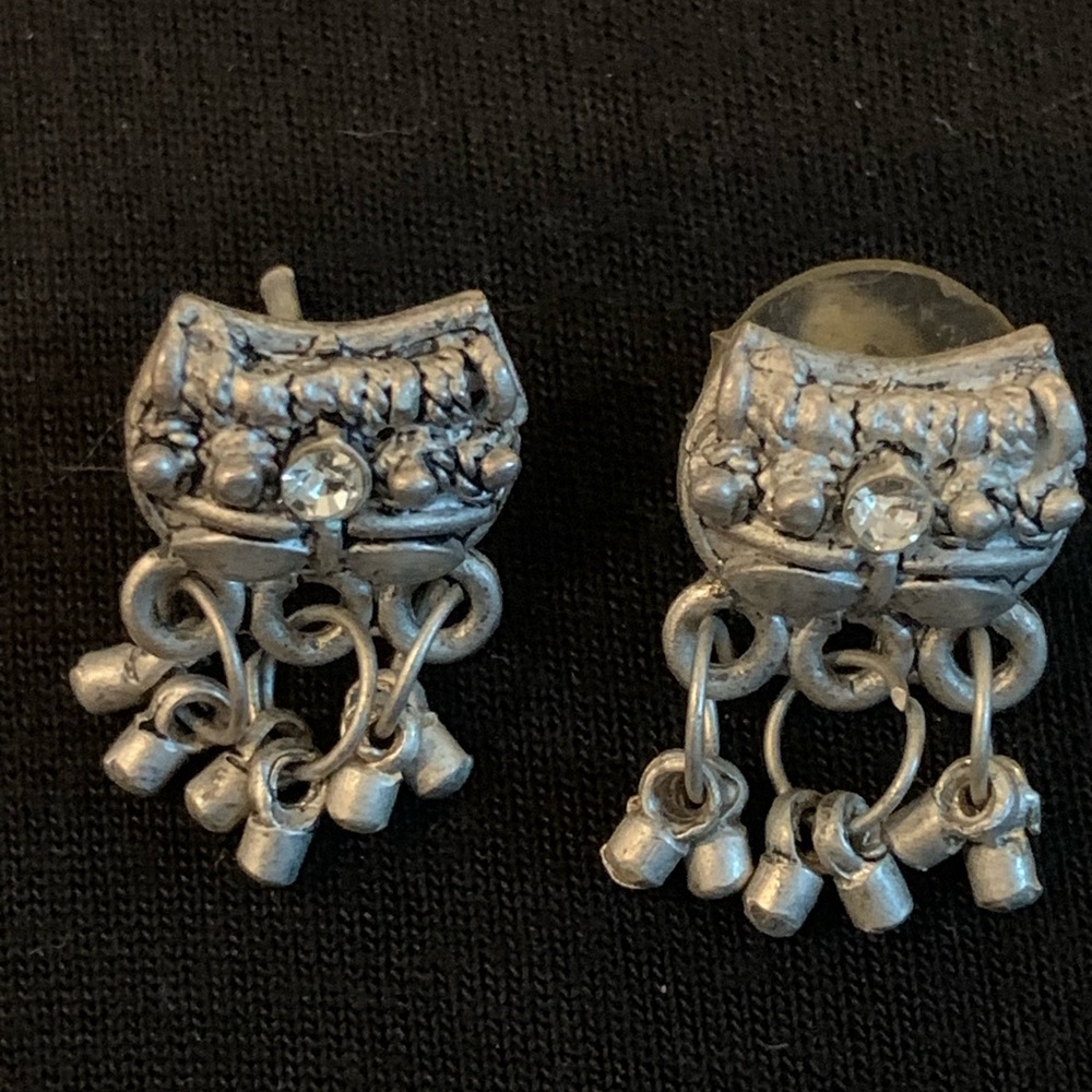 Silver Dangle Earrings with Rhinestones